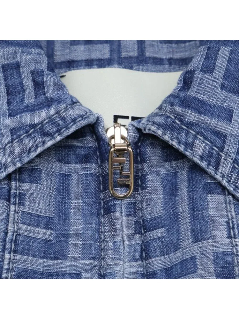 Fendi Zucca Pattern Denim Zip Up Short Sleeve Jacket 38 - Picture 5 of 9